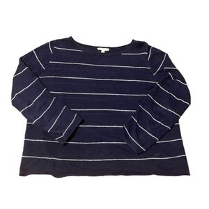 Eileen Fisher Navy & White Stripes Organic Linen Long Sleeve Sweater Size M